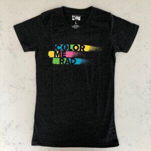 Color Me Rad V Neck Short Sleeve Graphic T Shirt Charcoal Gray Size M/L Unisex